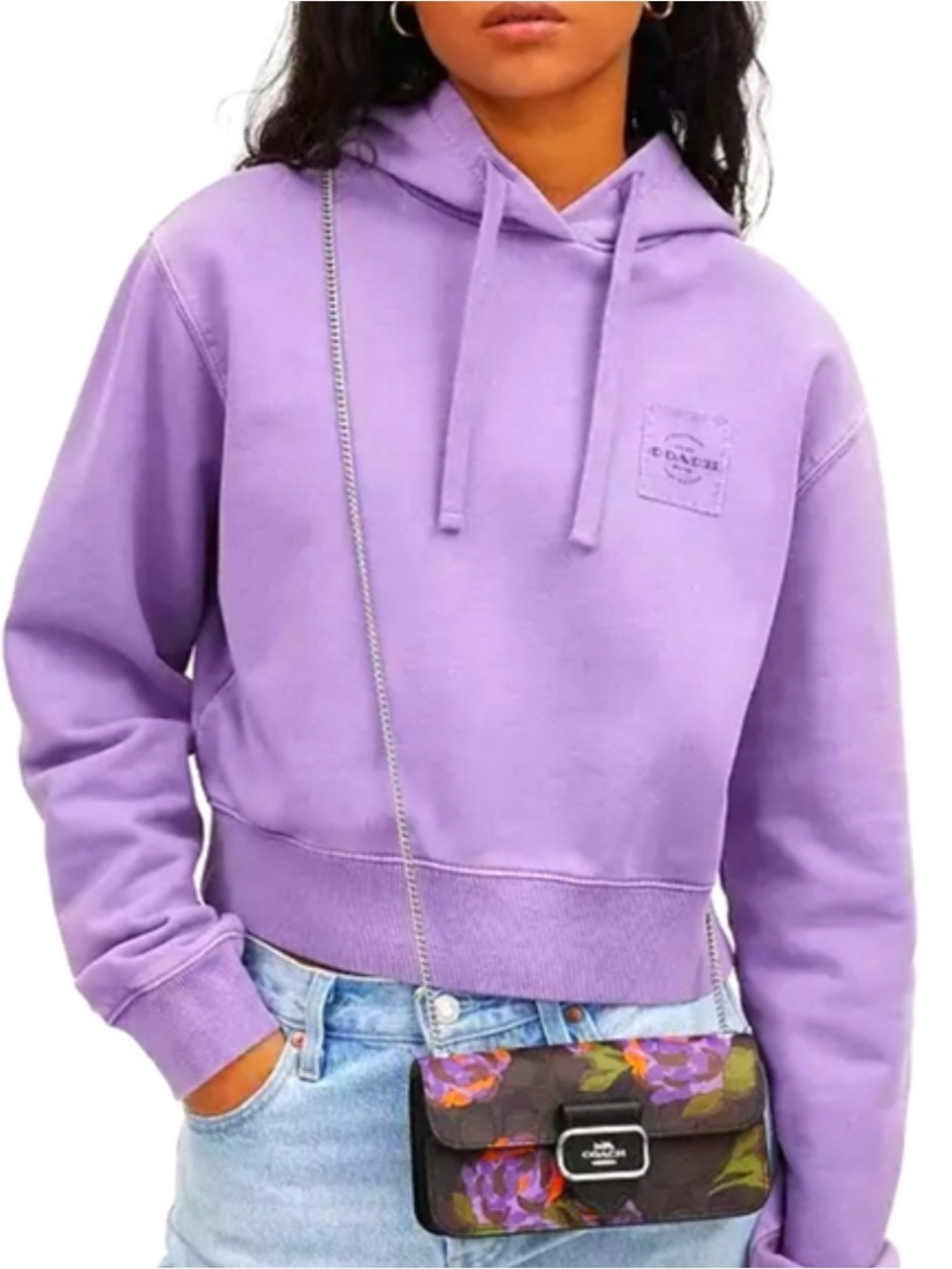 Coach Garment Dye Cropped Hoodie Sweatshirt in Purple